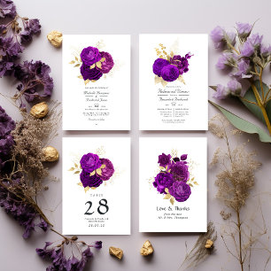 Tarjeta De Agradecimiento Foto de Boda Floral Vintage Purple y Gold