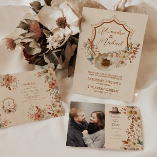 Invitación Todo En Uno Boho Floral Country Western Boda