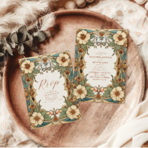 Invitación Todo En Uno Boda de Art Nouveau antiguo vintage