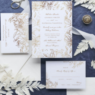 Invitación Flores de Relieve metalizado dorado falsas manos d