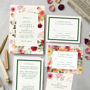 Invitación Acuarela floral jardín de bodas verde salvia