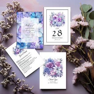 Tarjeta De Agradecimiento Boda Floral Plata, Icy Blue y Lilac