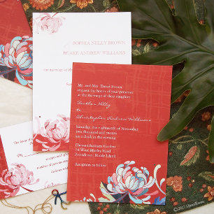Invitación Boda rojo de crisantemo moderno