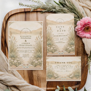 Tarjeta De Agradecimiento Boda de florales suaves y neutrales del desierto