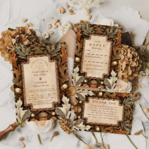 Tarjeta De Agradecimiento Boda rústica de bellota en el bosque