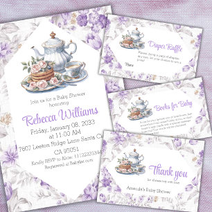 Tarjeta De Agradecimiento Tea Fiesta Lavender Garden Floral Baby Shower