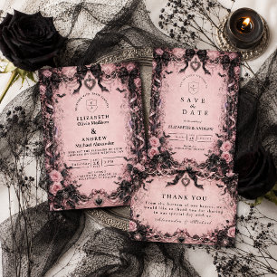 Tarjeta De Agradecimiento Boda Elegante Rosa Gótica