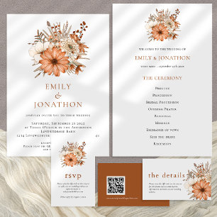 Invitación Elegante Boda de código QR de Florals de otoño