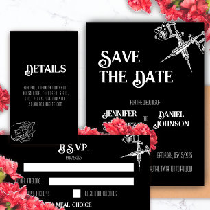 Invitación a la boda de tatuaje de cráneo blanco y