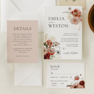 Otoño Cae Bohemia en una invitación a la boda