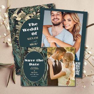 Invitación Todo En Uno QR CodeVintage Boda de Art Nouveau floral