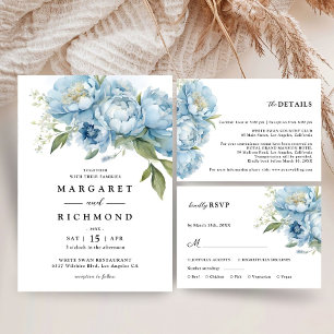 Tarjeta De Agradecimiento Dusty Blue Peony Floral Boda Gracias
