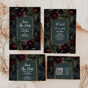 Tarjeta De Agradecimiento Foto Red Roses Gothic Halloween Boda