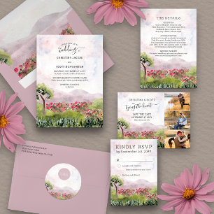Invitación Country Meadow Watercolor Rosa polvoriento Boda