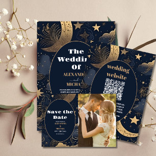 Reserva La Fecha Foto Boda Celestial de oro azul Midnight