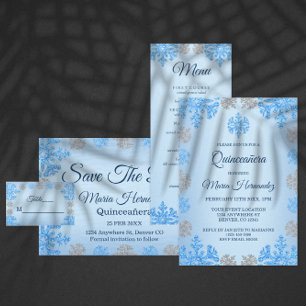 Invitación Quinceañera 15º cumpleaños Ice Blue Snowflake