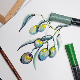 Invitación Todo En Uno Hermosa rama de oliva Arte acuático