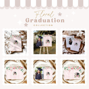 Anuncio Graduación floral rosa de foto moderna