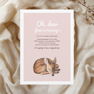 Pegatina Redonda Whimsical Woodland Deer Birday Pink Gracias