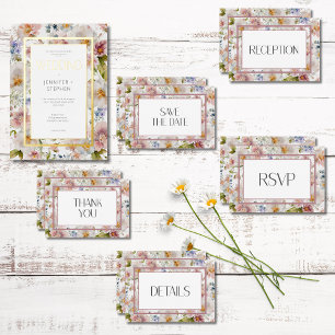 Tarjeta De Agradecimiento Boda floral de color de agua rustico pastel April