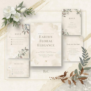 Invitación de boda botánica terrosa   Personalizab