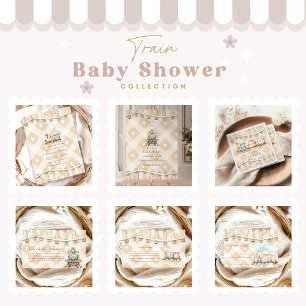 Hearts Watercolor Train Nota de Baby Shower para b