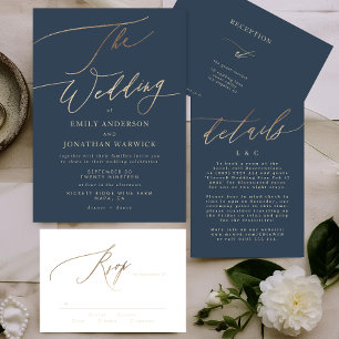 Invitación La recepción de la boda es un elegante oro azul ma