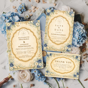 Tarjeta De Agradecimiento Boda de Jardín Náutico Vintage de la Marina