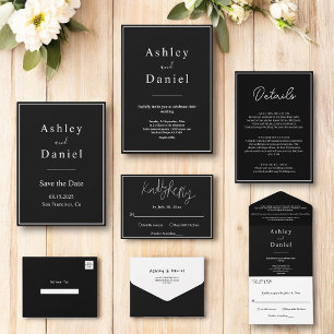 Tarjeta De Recepción Elegante Moda Boda Mínimo Blanco Y Negro