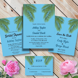 Tarjeta De Confirmación De Asistencia Boda costero de la Marina Tropical Palm Blue Beach