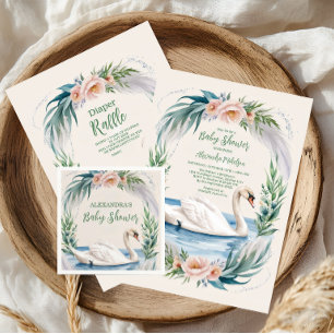 Invitación Baby Shower rosa de la princesa de cisne Rubor sua