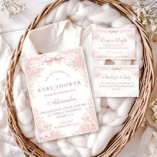 Tarjeta De Recepción Rifa de Diapper de Cordero Toile Vintage Rosa Rubo