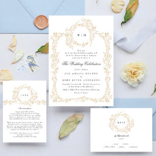 Invitación escudo Rubor monograma tradicional matrimonio eleg