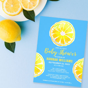 Invitación Baby Shower rosa de las rebanadas de color limón v