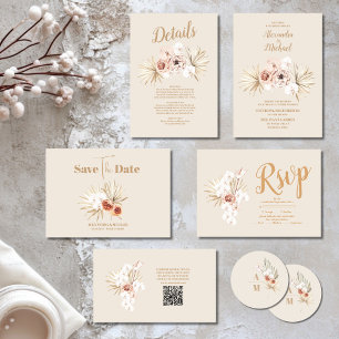 Invitación Boho Pampass Grass Floral Boda