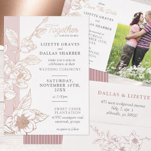 Invitación Con Relieve Metalizado Save the Date Magnolia Rubor Boda 4-Photo