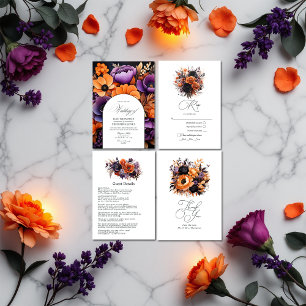 Tarjeta De Agradecimiento Naranja quemado, morado oscuro y Boda floral negro