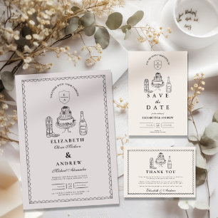 Tarjeta De Agradecimiento Mano blanca negra dibujó Boda de doodle occidental