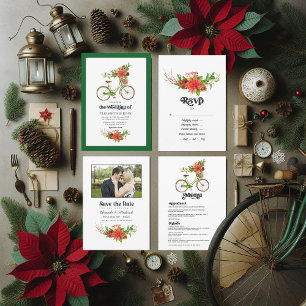 Invitación Boda de Navidades de bicicleta de Retro Poinsettia