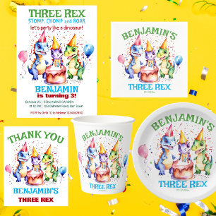 Tres rex lindo dinosaurios tarjeta de felicitación