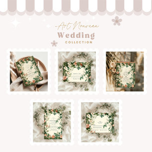 Tarjeta De Agradecimiento Boda suave de Rubor floral Art Nouveau