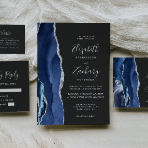 Tarjeta de respuesta de boda azul marino plata ága