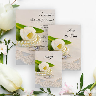 Tulipán blanco, perlas y anillos Bodas RSVP