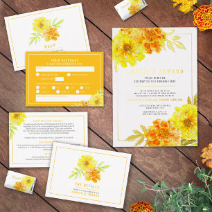Invitación Naranja amarillo marrón boda de flores acuarelas