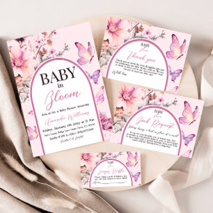 Invitación Bebé rosa mariposa en Baby Shower, Chica de sangre