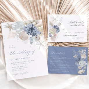 Tarjeta De Agradecimiento Boho Elegant Ocean Beach Coral Blue Boda