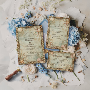 Invitación Boda náutica de profundidad oceánica vintage