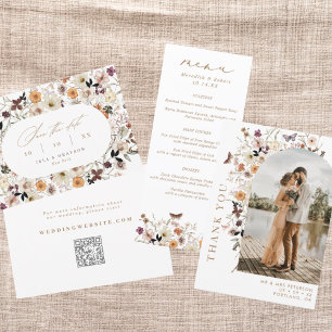 Invitación Con Relieve Metalizado Boho Fall Wild Flowers Boda Rosa