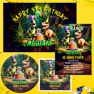 Lona Dino cuatro dinosaurios feliz plantilla de cumplea