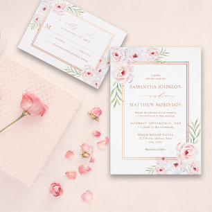 Invitación Elegante Rosa de color rosa floral Boda dorado